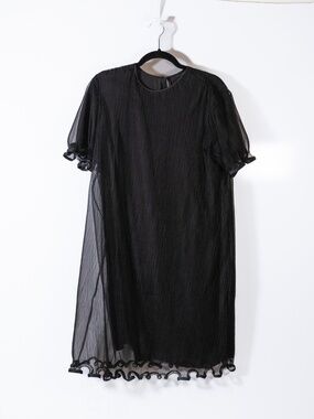 NEW JNBY Pressed Pleated Mesh Chiffon Ruffle Edge Short Sleeved Mini Dress Large